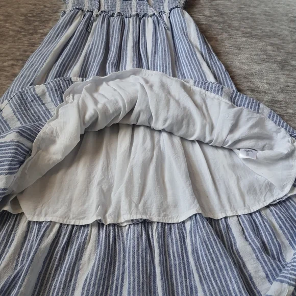 Rails Ashlyn Levanzo Striped Dress Sleeveless Smock Ruffle Blue Midi Linen Rayon - Picture 12 of 12